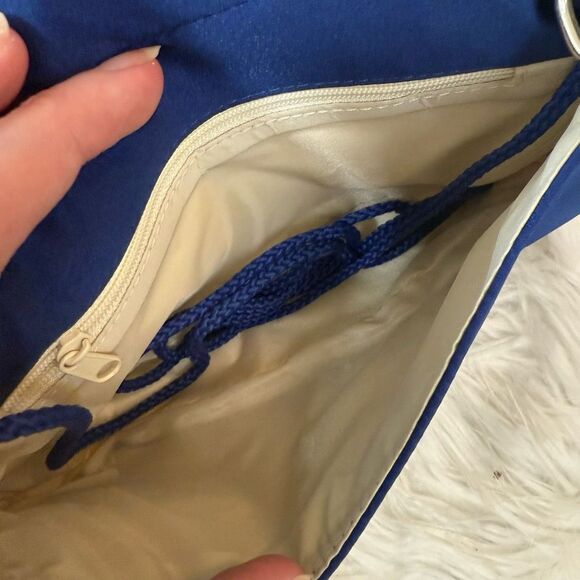 Vintage Blue Floral Beaded Square Handbag Shoulder Bag Purse Chain Y2K - Picture 6 of 8